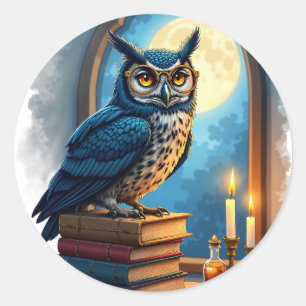 Donkere Academische Uil Bril Leeshoek Gotische Bib Ronde Sticker