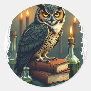 Donkere Academische Uil Leest Nog Een Hoofdstuk Vi Ronde Sticker