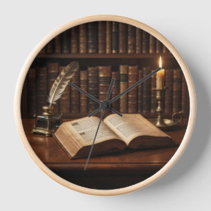 Donkere Academische Vintage Bibliotheek Wandklok