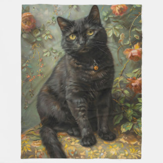 Donkere Academische Zwarte Kat & Rozen Olie Schild Fleece Deken