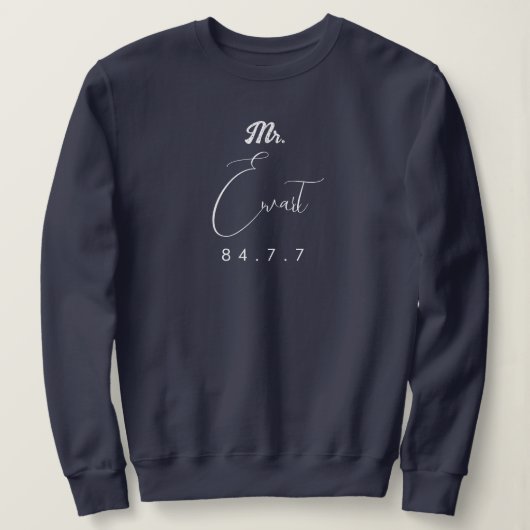Donkere achternaam met datum en handtekening sweat trui (Design voorkant)