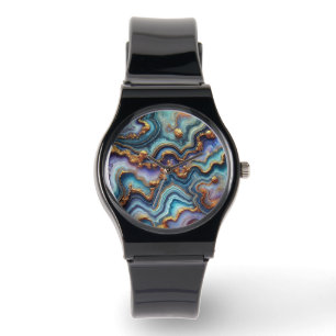 Donkere Amethist Paarse Blauwgroen Blauw Goud Marm Horloge