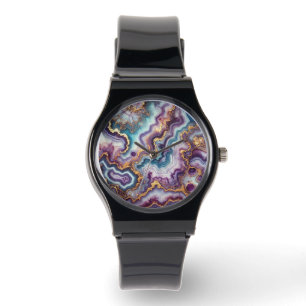 Donkere Amethist Paarse Blauwgroen Blauw Goud Marm Horloge