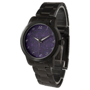 Donkere Amethyst Paarse Glitter Horloge