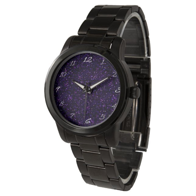 Donkere Amethyst Paarse Glitter Horloge (Gekanteld)