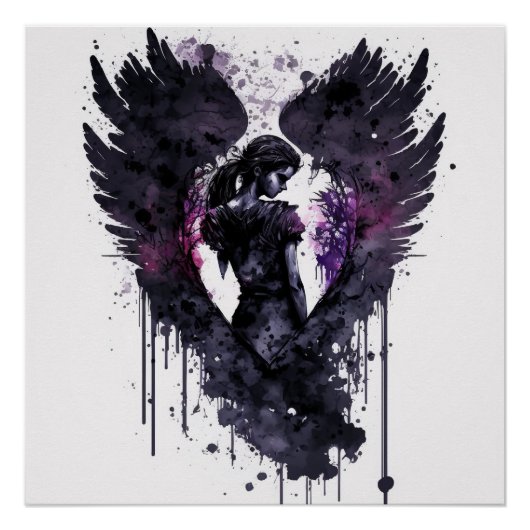 Donkere Angel-Valentijn met donkere donkere ogen Perfect Poster (Voorkant)