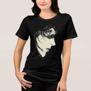Donkere Anime Zijprofiel Zwarte & Witte Manga In Tri-Blend Shirt