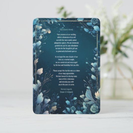 Donkere Aquamarijn en Blauwgroen Blauwe Bloemenbru Bedankkaart (Staand voorkant)