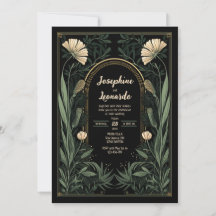 Donkere Art Nouveau Botanische Huwelijksuitnodigin