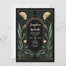 Donkere Art Nouveau Botanische Huwelijksuitnodigin Kaart