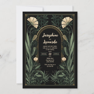 Donkere Art Nouveau Botanische Huwelijksuitnodigin Kaart