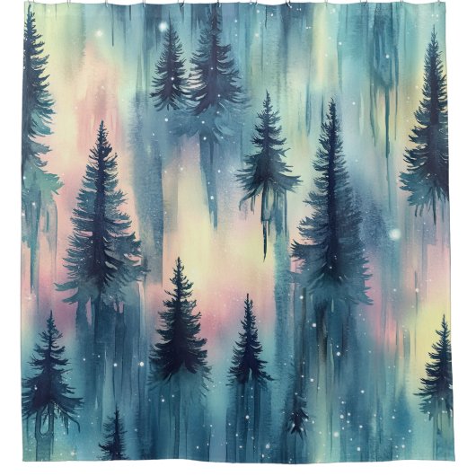 Donkere Aurora Borealis Nachtbos (10) Douchegordijn (Voorkant)