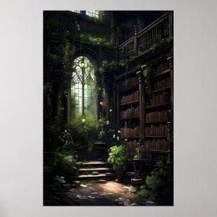 Donkere bibliotheekinterieur, Goth-huisdecoratie,  Poster