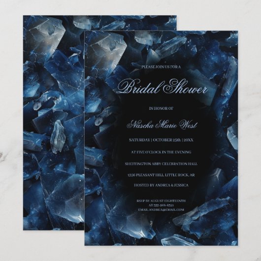 Donkere Blauwe Boho Heks Kristallen Zwarte Bruilof Kaart (Voorkant / Achterkant)