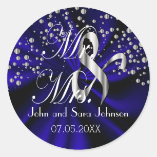 Donkere blauwe bruiloft voor Mr & Mrs. Personali Ronde Sticker