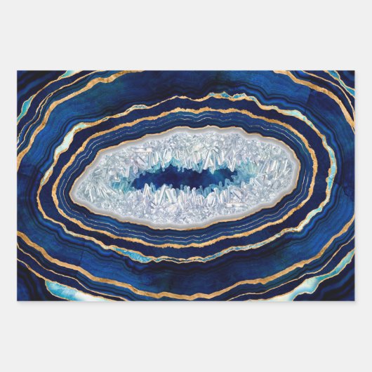 Donkere blauwe geode en gouden digitale kunst inpakpapier vel (Voorkant)