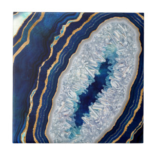 Donkere blauwe geode en gouden digitale kunst tegeltje