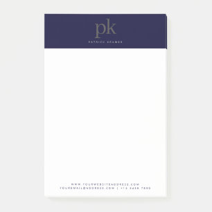 Donkere blauwe legante minimalistische monogram In Post-it® Notes