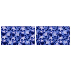 Donkere blauwe schedels kussensloop