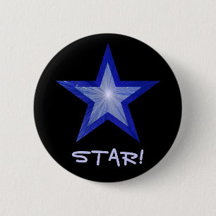 Donkere Blauwe Star 'STAR'! knop zwart Ronde Button 5,7 Cm