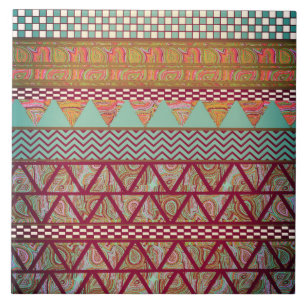 Donkere Blauwgroen Amber Boho Tribal Stripes Patro Tegeltje