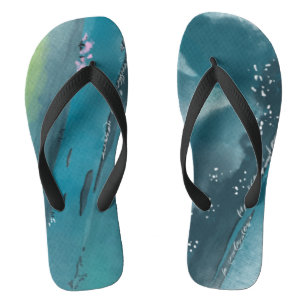 Donkere Blauwgroen Artsy Abstracte Waterverf Moder Teenslippers