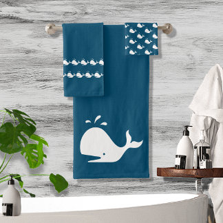 Donkere Blauwgroen Cartoon walvis Nautical Costal Bad Handdoek