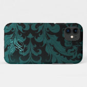 Donkere Blauwgroen  Damask Monogram-draagtas Case-Mate iPhone Case (Achterkant (horizontaal))