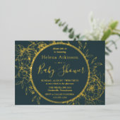 Donkere Blauwgroen en goudmatige pony Toile Baby s Folie Uitnodiging (Staand Voorkant)