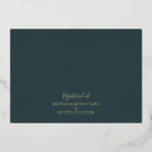 Donkere Blauwgroen en goudmatige pony Toile Baby s Folie Uitnodiging (Achterkant)