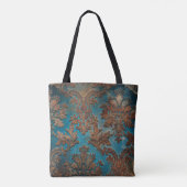 Donkere Blauwgroen en Patina Damask Draagtas (Achterkant)