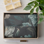  donkere Blauwgroen en witte flora ontkoppeling Tissuepapier (Geschenk)