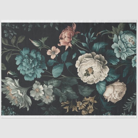  donkere Blauwgroen en witte flora ontkoppeling Tissuepapier (Voorkant)