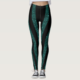 Donkere Blauwgroen glitter zwarte strepen Leggings