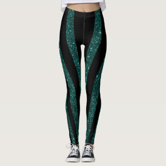 Donkere Blauwgroen glitter zwarte strepen Leggings