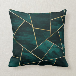 Donkere Blauwgroen inkt Gold geometric Glam #1 Kussen