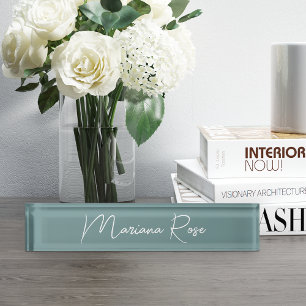 Donkere, Blauwgroen legant handgeschreven script Naambordje