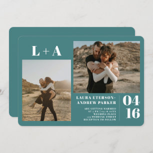 Donkere blauwgroen minimalistische initialen 2 fot kaart