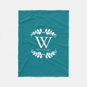 Donkere Blauwgroen monogram Fleece Deken
