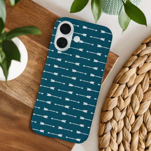 Donkere Blauwgroen & witte pijlen iPhone 16 Hoesje