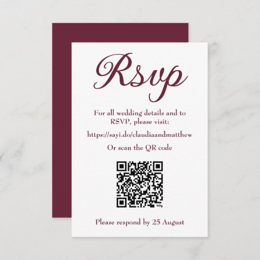 Donkere Bloedrode Trouwwebsite RSVP met QR-code (Voorkant / Achterkant)