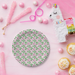 Donkere bloem naadloos patroon Roze bloemen Groene Papieren Bordje