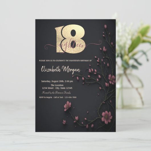 Donkere Bloemen Gothic 18e Verjaardag Kaart (Staand voorkant)