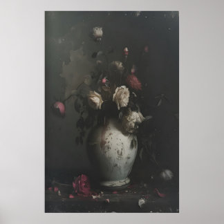 Donkere bloemige afdrukbare wandkunst, bloem olie poster
