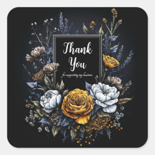 Donkere bloemige botanische roos elegante lijst ku vierkante sticker