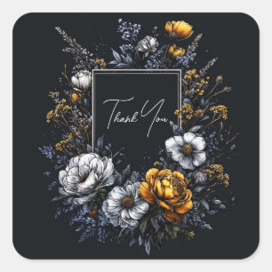 Donkere Bloemige Gouden Roos Witte Anemoon Botanis Vierkante Sticker