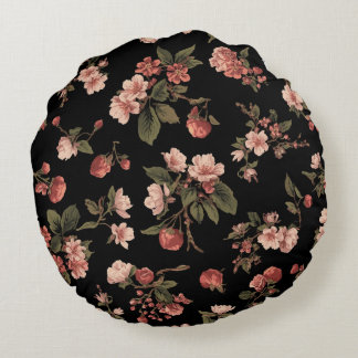 donkere bloempatroon vintage kersenbloesem sfee rond kussen