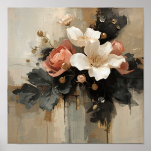 Donkere Bloemrijke Magnolia & Roos Stilleven Poster