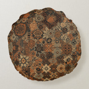 Donkere Boho Terracotta Salie Botanisch Patroon Rond Kussen