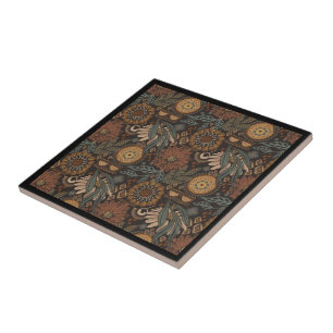 Donkere Boho Terracotta Salie Botanische Patroon Tegeltje